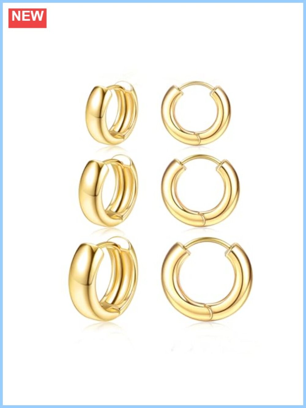 14K Gold Plated Chunky Hoop Earrings Set Women Hypoallergenic